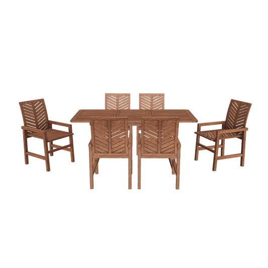 Modern Boho Acacia Wood Butterfly Leaf Table 7-Piece Outdoor Dining Set